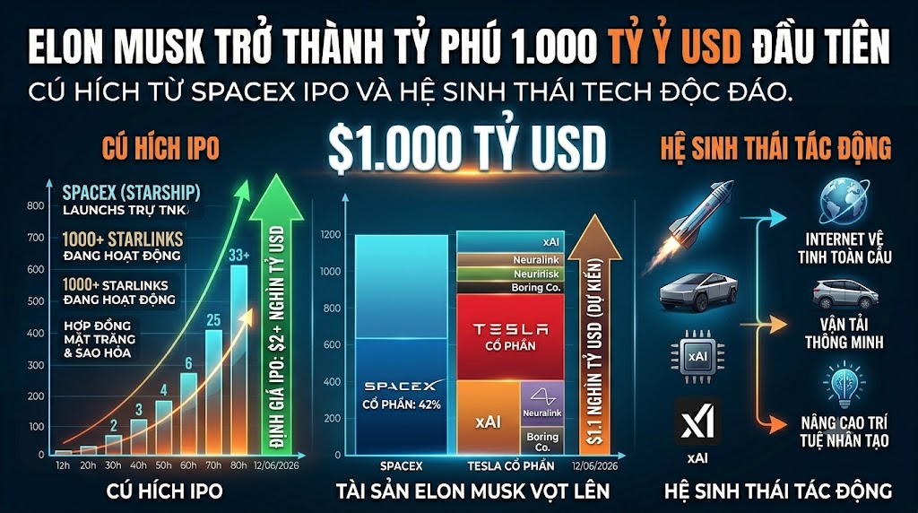 Elon Musk xác lập cột mốc lịch sử khi trở thành tỷ phú 1.000 tỷ đôla đầu tiên