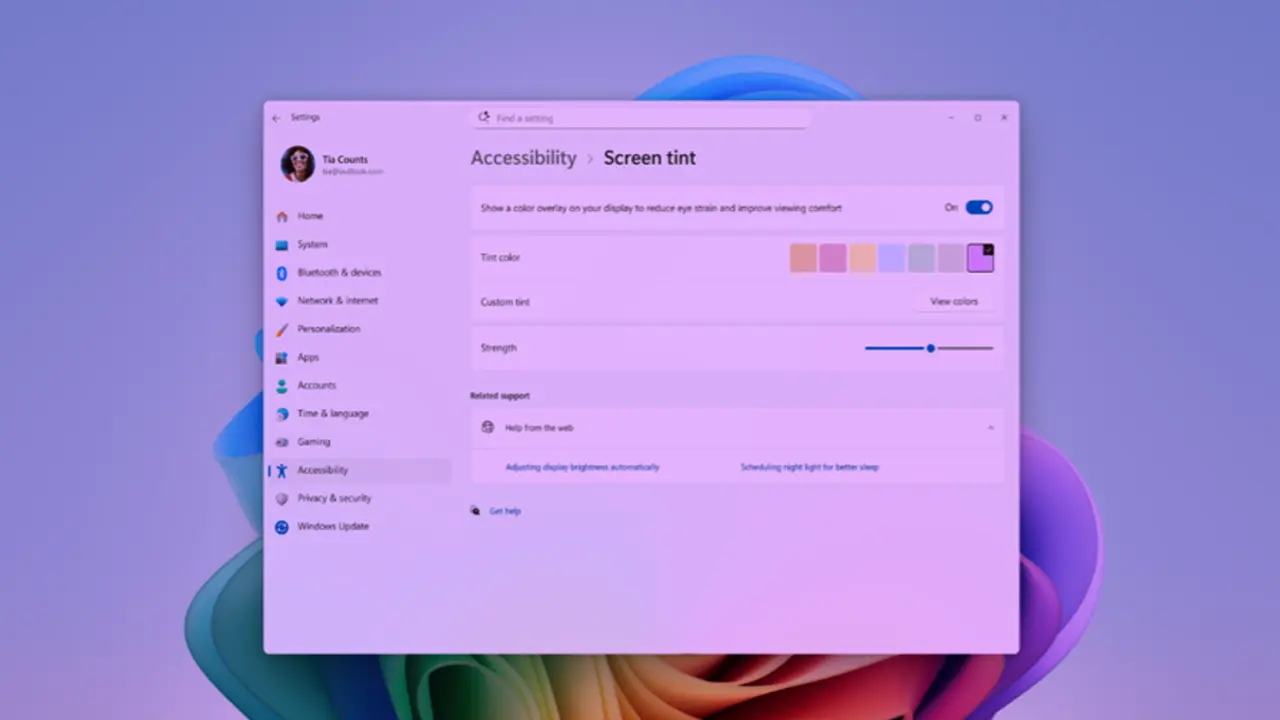 Windows 11 Beta: Screen Tint